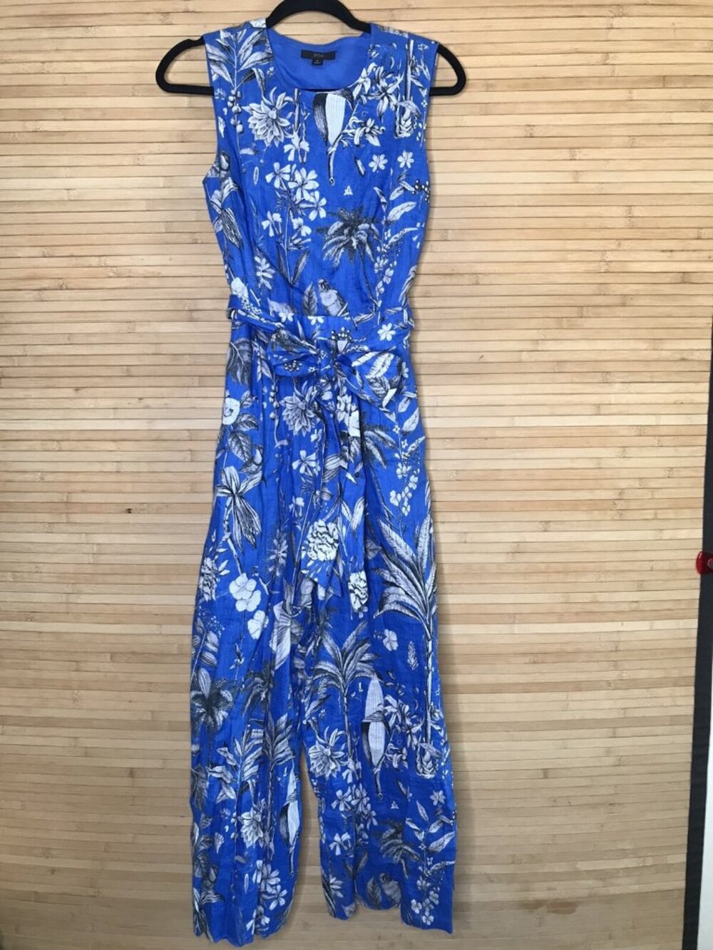J.Crew Linen Jumpsuit Women’s Size 4 Ratti Tropical Toile Wrap-Back Blue Parr - Picture 2 of 6